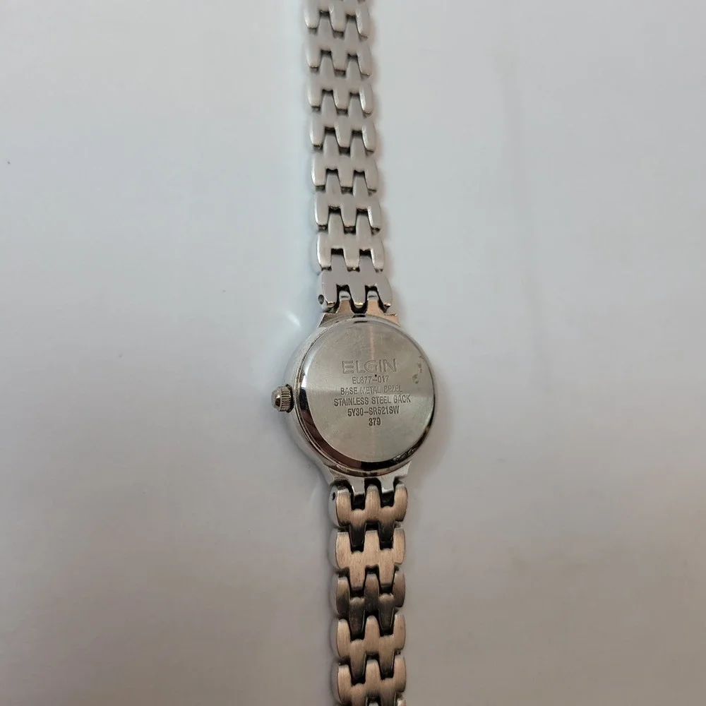 Elgin Wristwatch Women Silver Tone Crystal‎ Bezel Glitter Dial EL877-017 Vintage